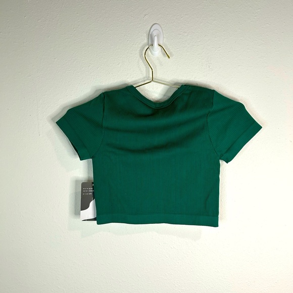 Love Poem Women Cropped Ribbed Tee Green Short Sleeve Y2K Trendy Fitted Top S/M - Picture 5 of 8